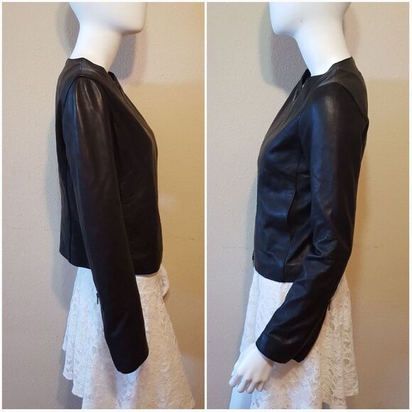 Vince Collarless Leather Jacket Size Sm - Picture 3 of 8